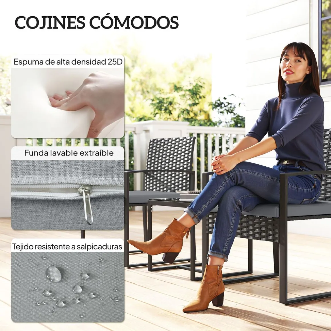 Conjunto de jardín DuoRelax Outsunny 2 sillas y mesa auxiliar