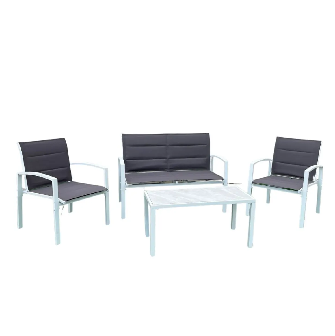 Conjunto de jardín Elba sofá doble + 2 sillas + mesa blanco/marrón