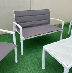 Conjunto de jardín Elba sofá doble + 2 sillas + mesa blanco/marrón