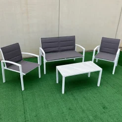 Conjunto de jardín Elba sofá doble + 2 sillas + mesa blanco/marrón