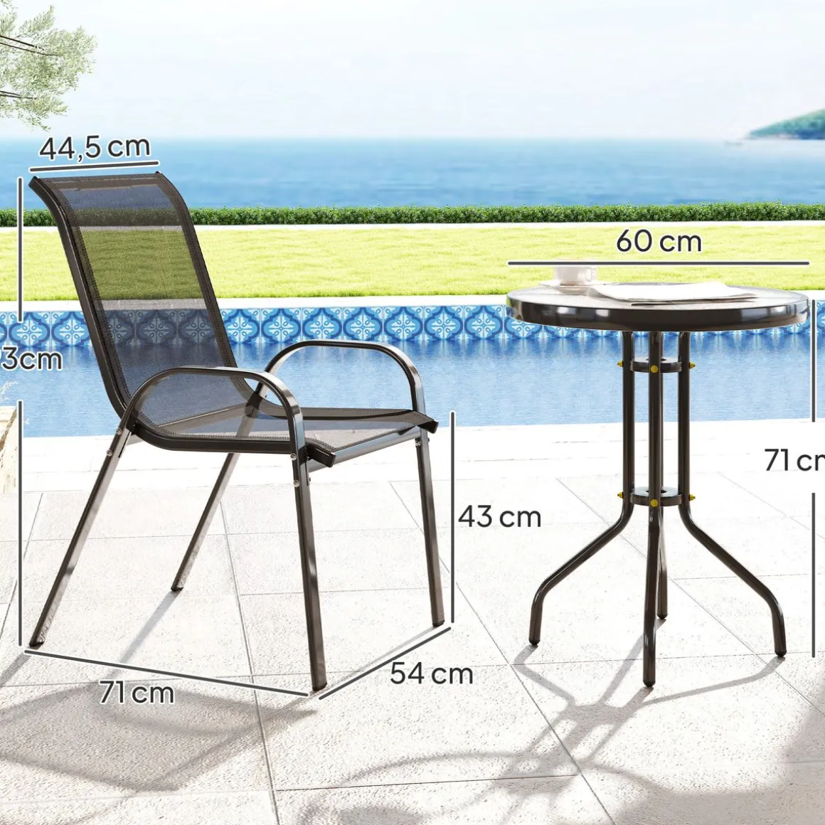 Conjunto de jardín Hera Outsunny 2 sillas + mesa negro