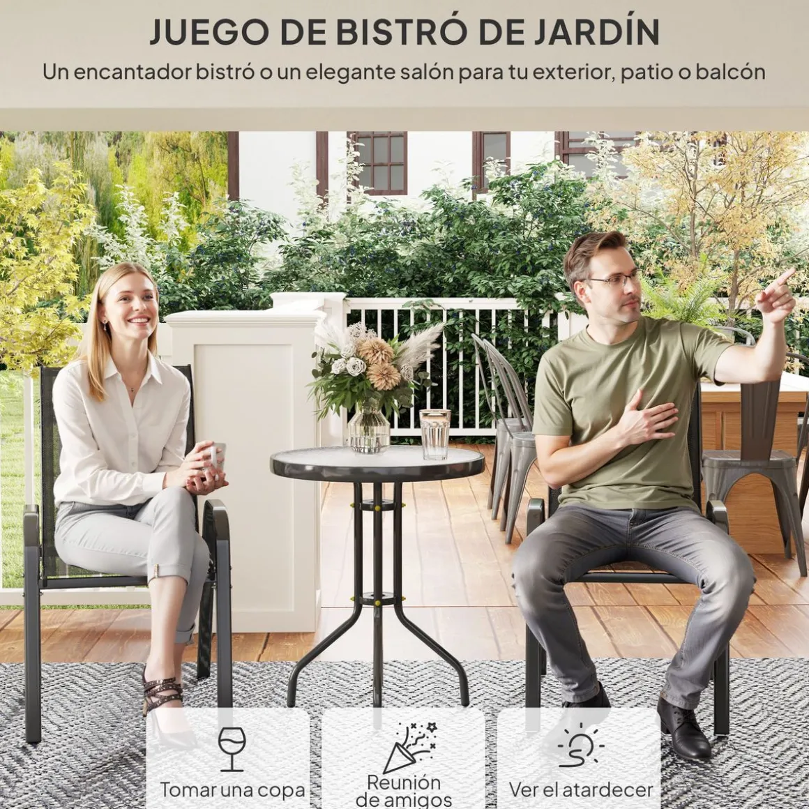 Conjunto de jardín Hera Outsunny 2 sillas + mesa negro