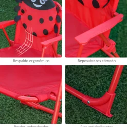 Conjunto de jardín infantil Mariquita Outsunny sombrilla + mesa + 2 sillas rojo