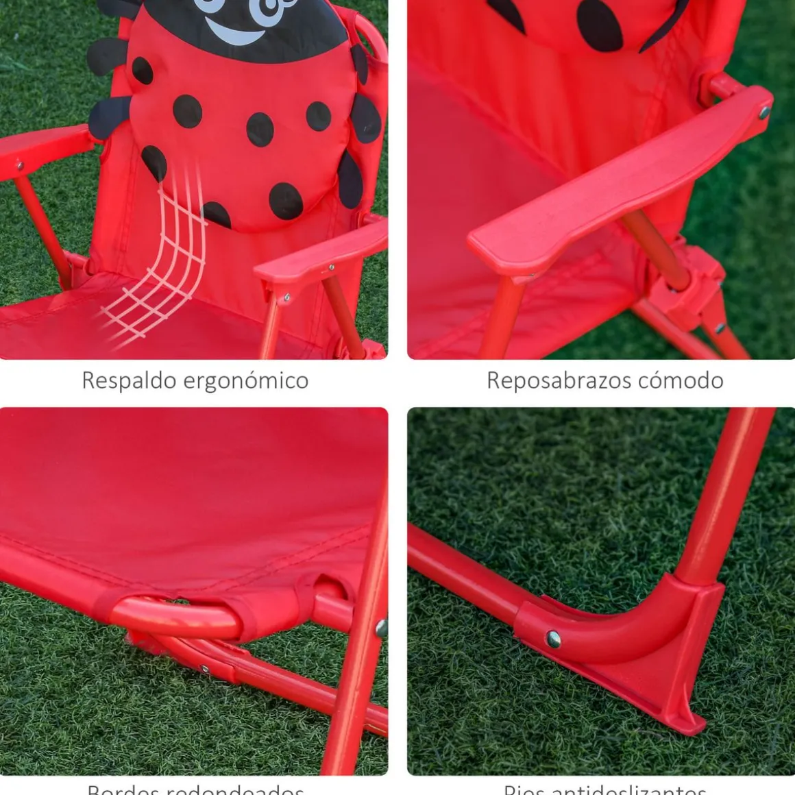 Conjunto de jardín infantil Mariquita Outsunny sombrilla + mesa + 2 sillas rojo