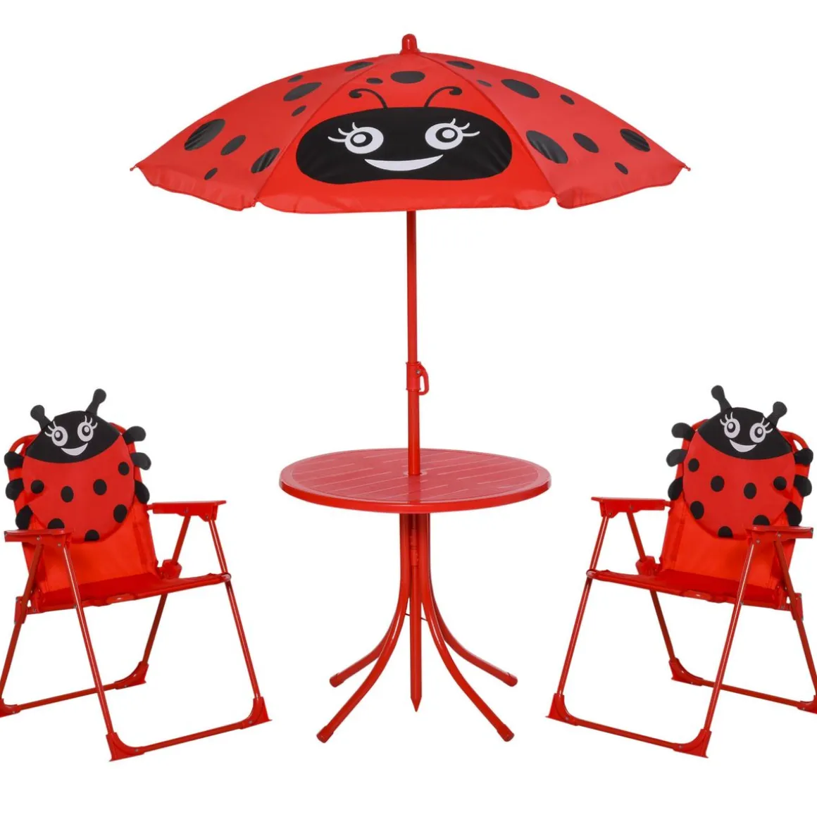Conjunto de jardín infantil Mariquita Outsunny sombrilla + mesa + 2 sillas rojo