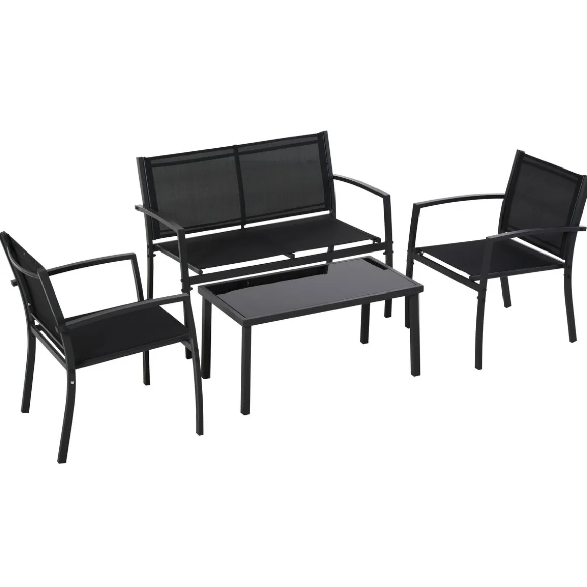 Conjunto de jardín Jeff Outsunny 3 sillones + 1 mesa negro