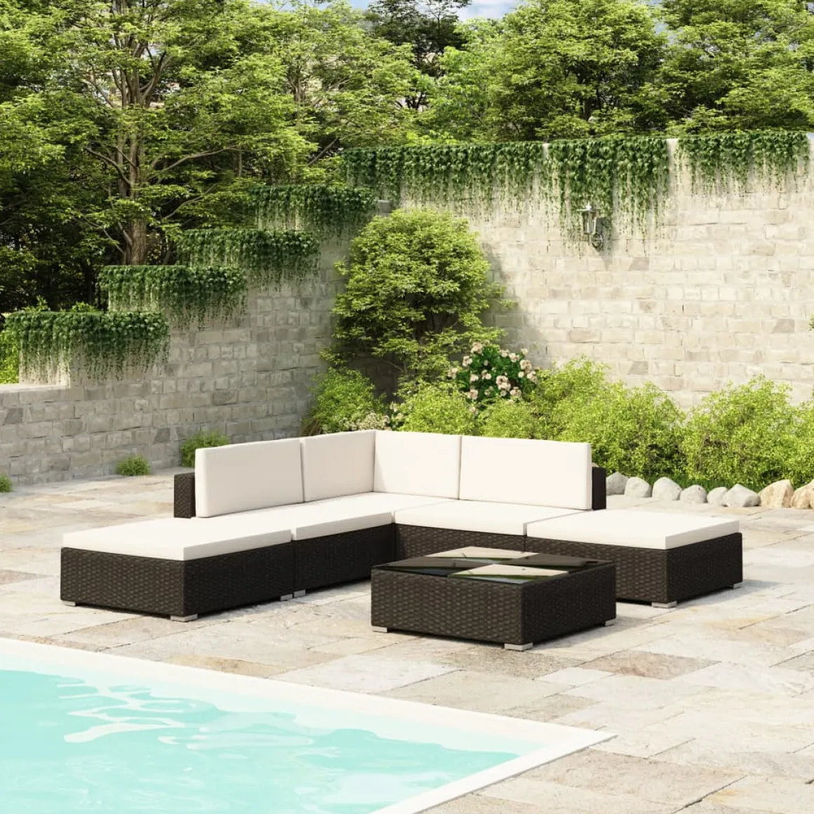 Conjunto de jardín Kiara sofá modular + mesa negro/blanco