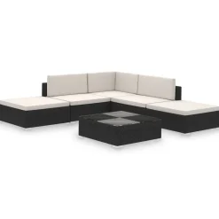 Conjunto de jardín Kiara sofá modular + mesa negro/blanco