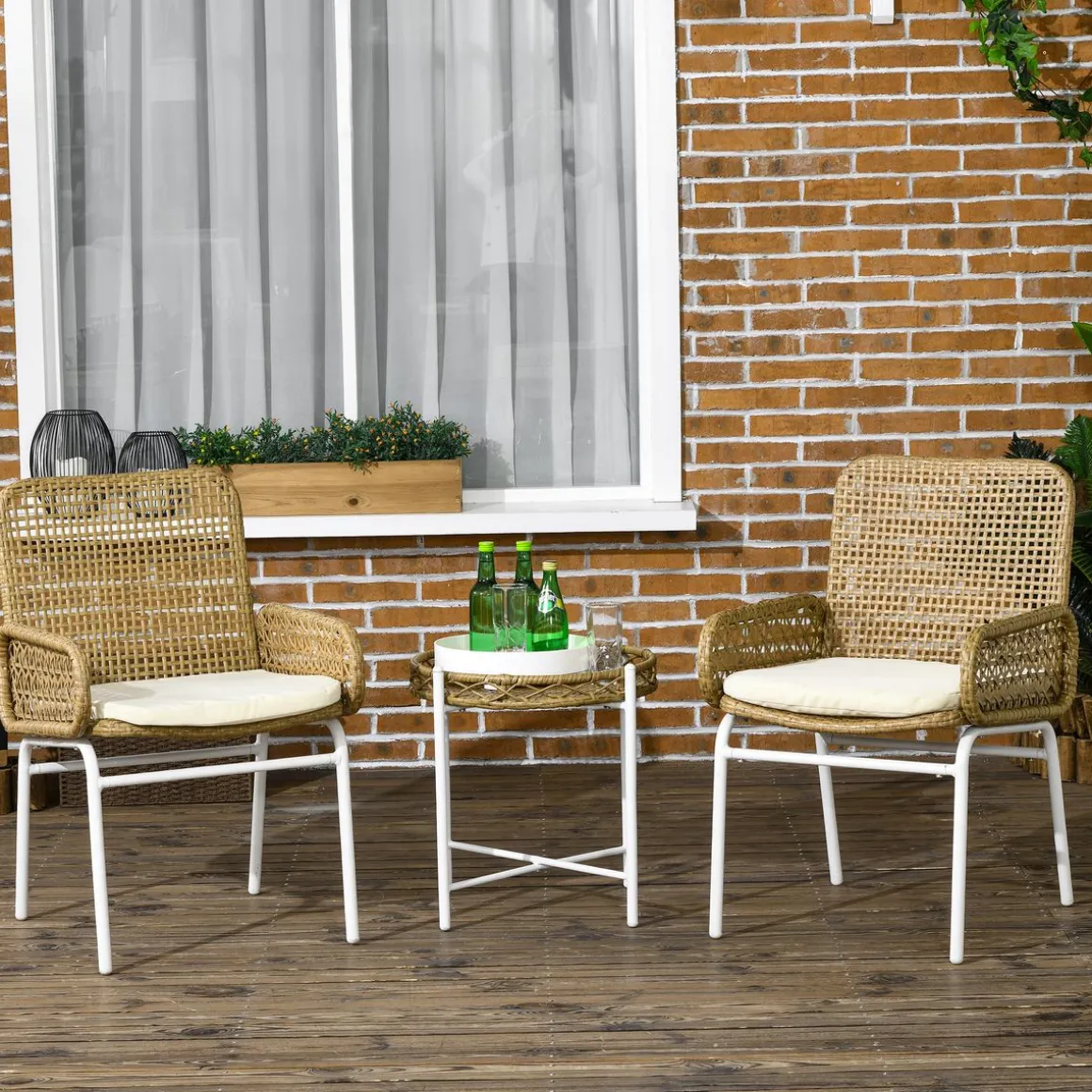 Conjunto de jardín Milán Outsunny 2 sillas + mesa natural