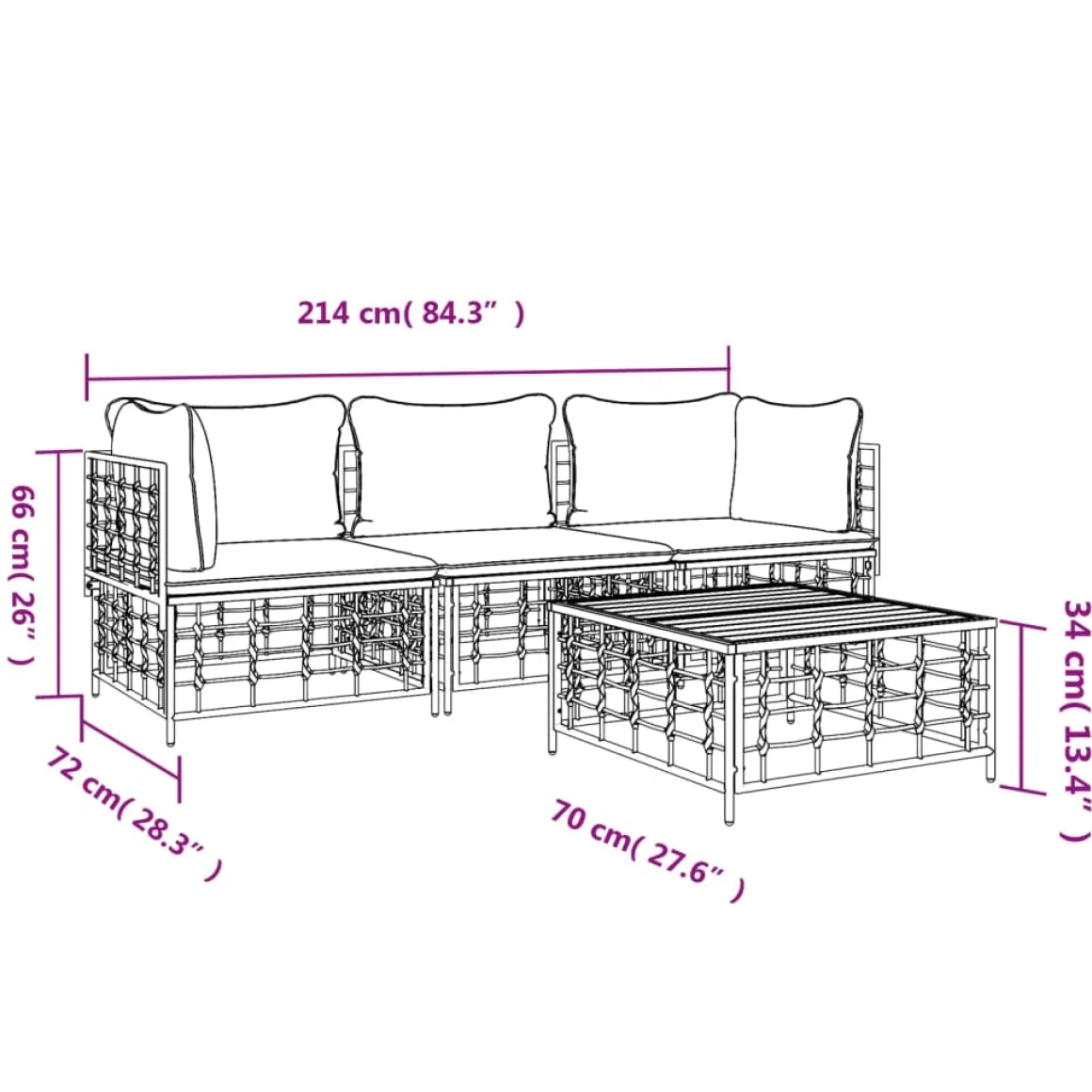 Conjunto de jardín Mosc 4 piezas con mesa de centro
