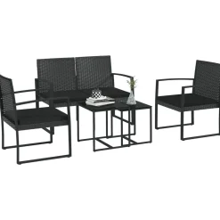 Conjunto de jardín Noire Outsunny 2 sillas + 1 sofá doble + 2 mesas negro