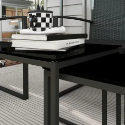 Conjunto de jardín Noire Outsunny 2 sillas + 1 sofá doble + 2 mesas negro