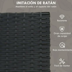 Conjunto de jardín Noire Outsunny 2 sillas + 1 sofá doble + 2 mesas negro