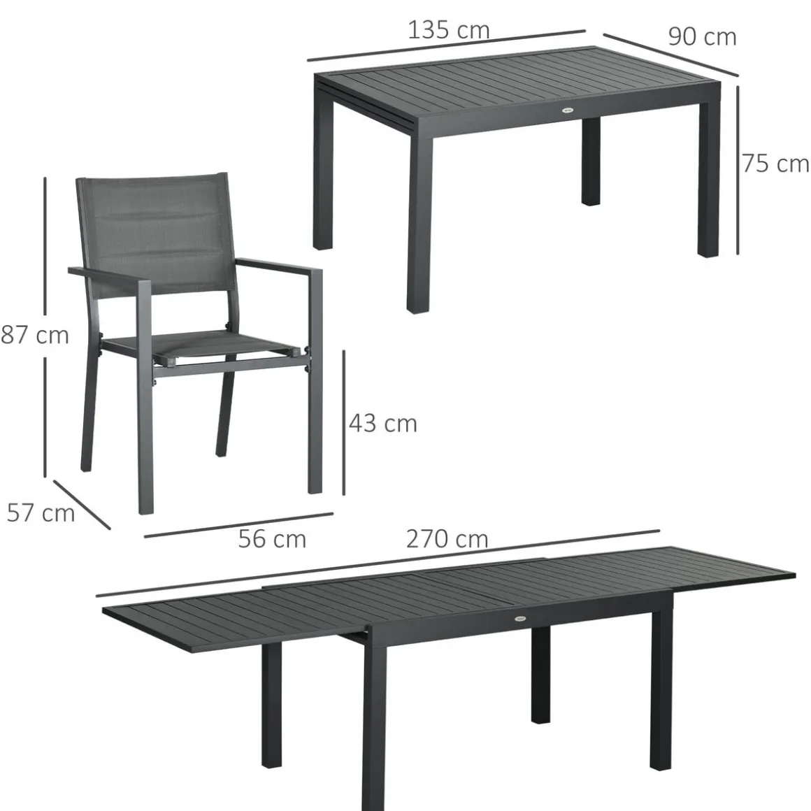 Conjunto de jardín Outsunny 1 mesa extensible + 8 sillas apilables gris