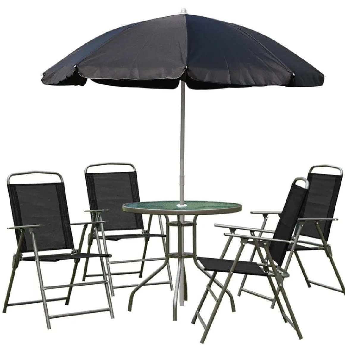 Conjunto de jardín Outsunny 4 sillas+mesa+sombrilla negro