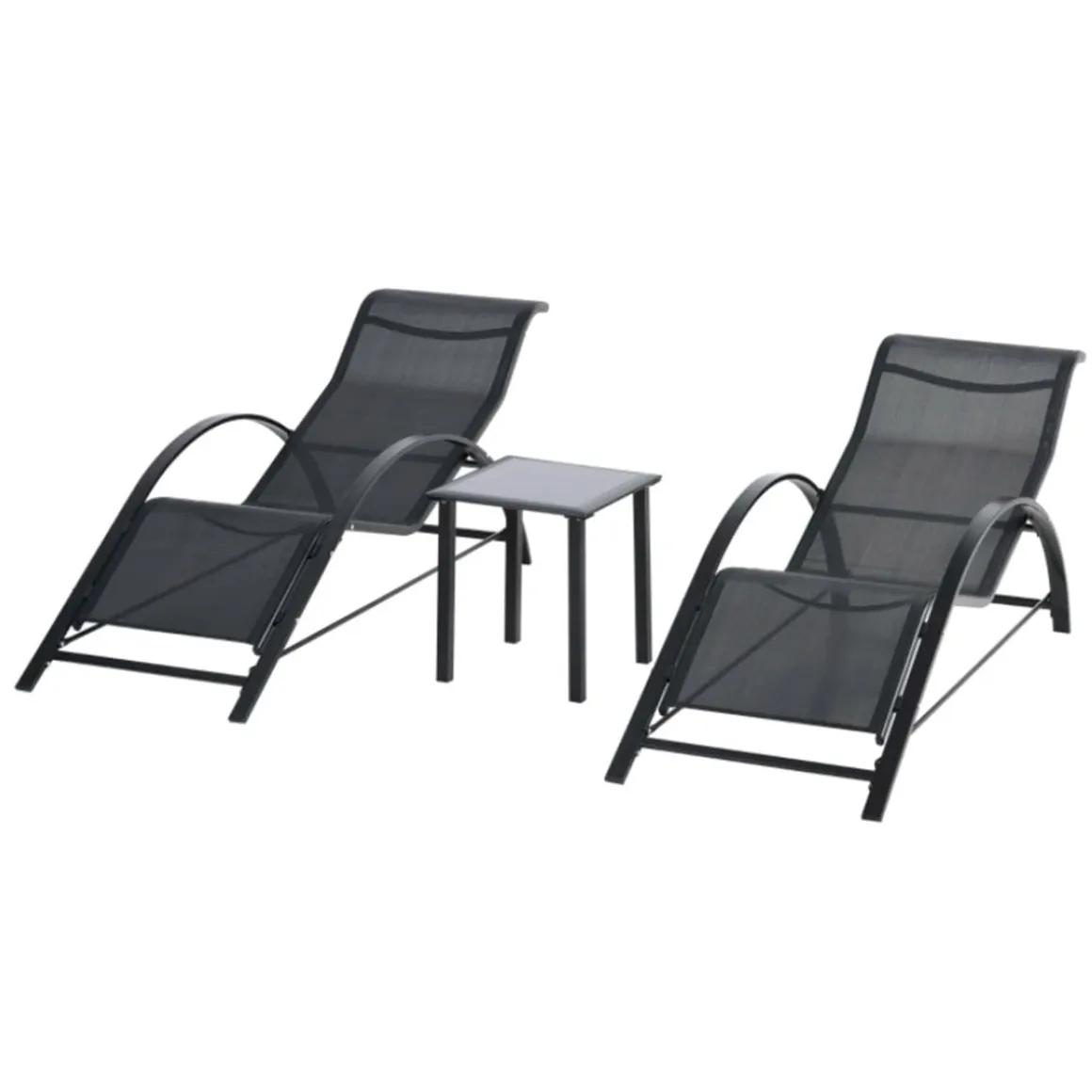 Conjunto de jardín Outsunny 2 tumbonas + 1 mesa de vidrio negro