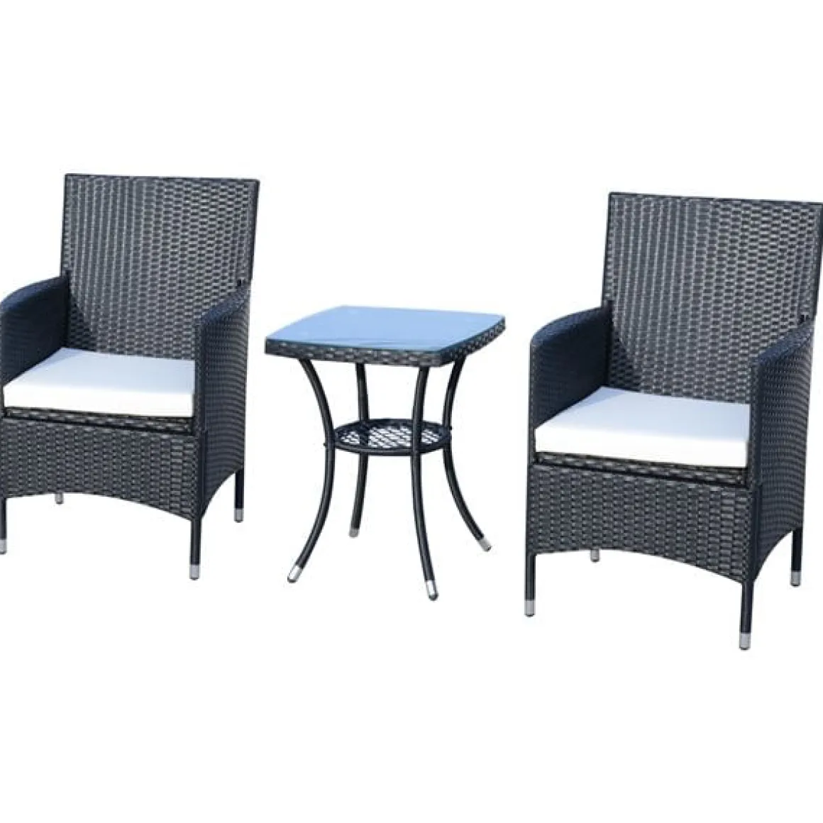 Conjunto de jardín Outsunny 1 mesa+2 sillones con cojín ratán negro