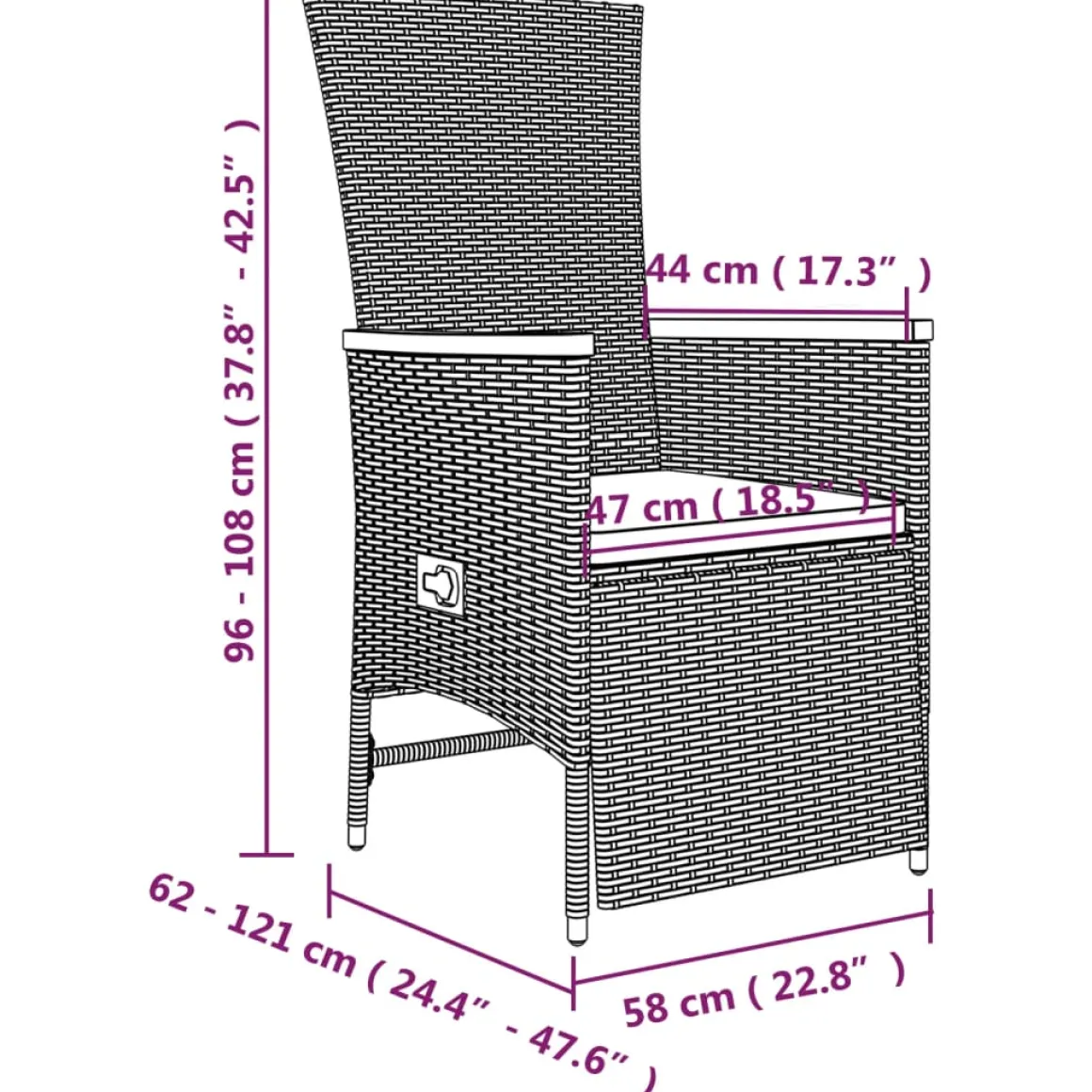 Conjunto de jardín Petunia 2 sillones reclinables + mesa gris