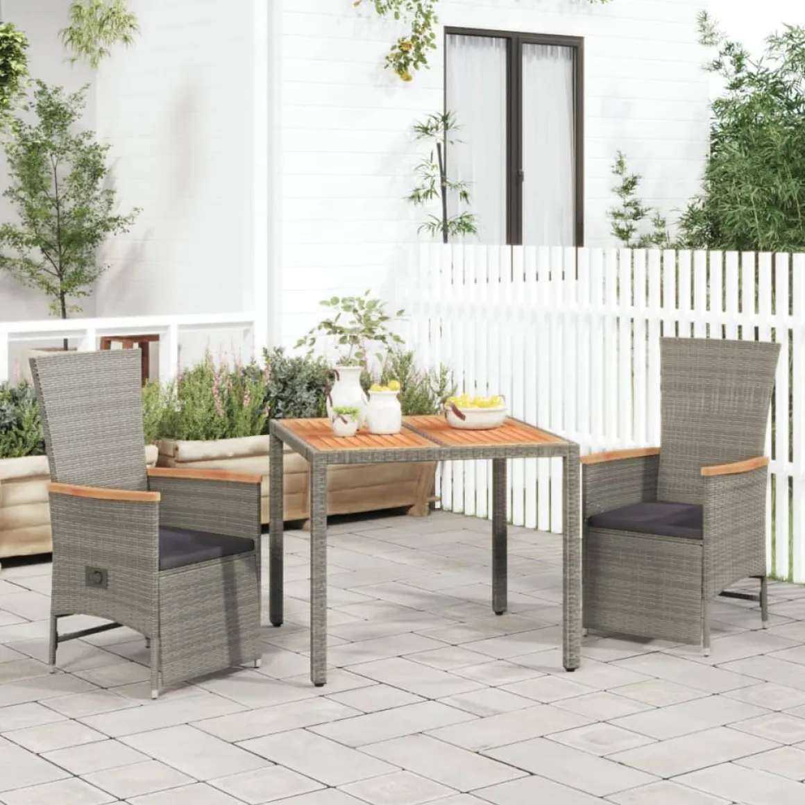 Conjunto de jardín Petunia 2 sillones reclinables + mesa gris