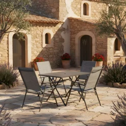 Conjunto de jardín Piazza mesa + 4 sillas gris