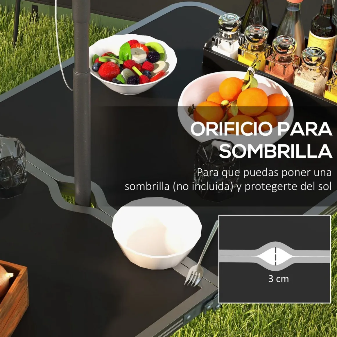 Conjunto de jardín Primrose Outsunny mesa + 4 taburetes plegables gris