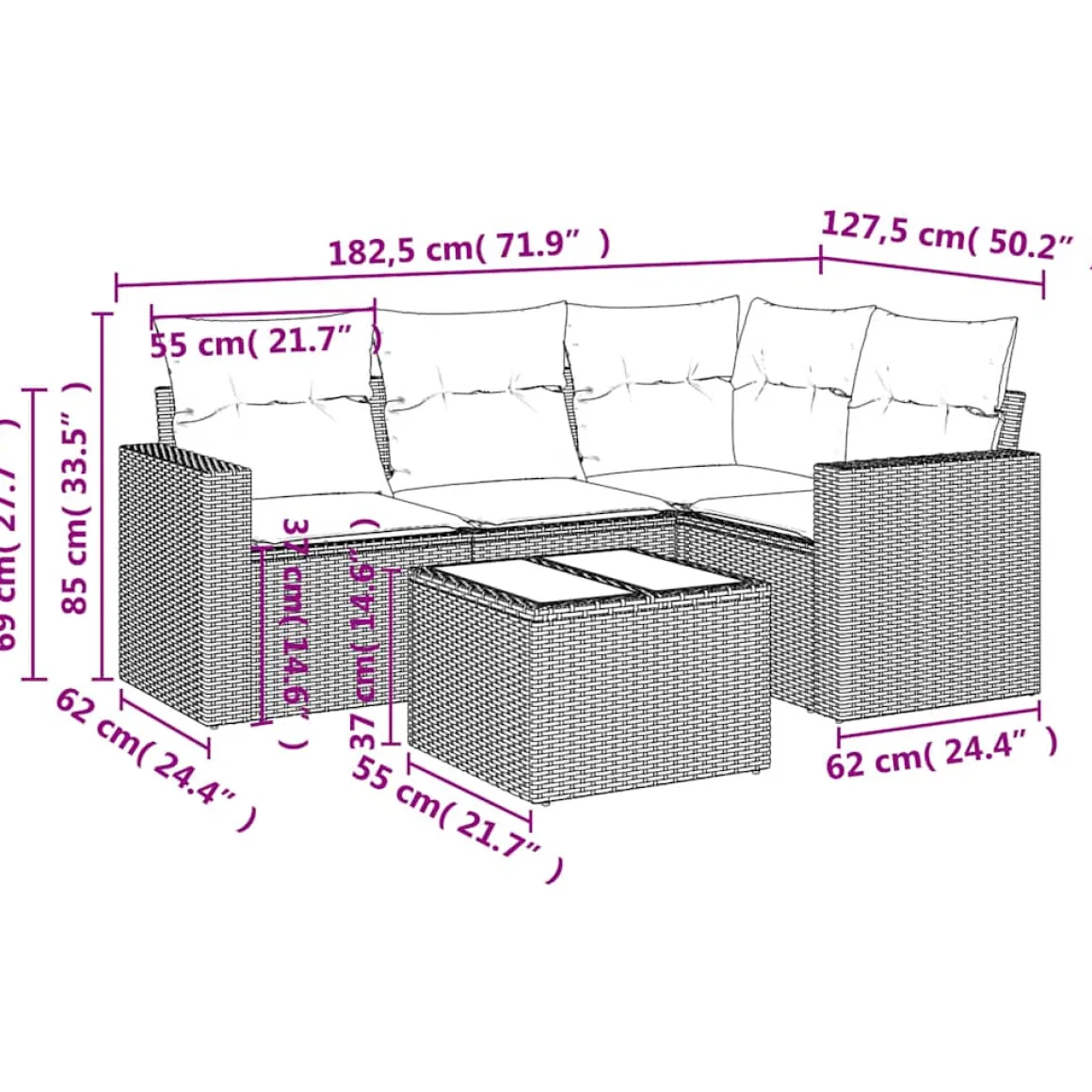 Conjunto de jardín Relax diseño modular 5 piezas