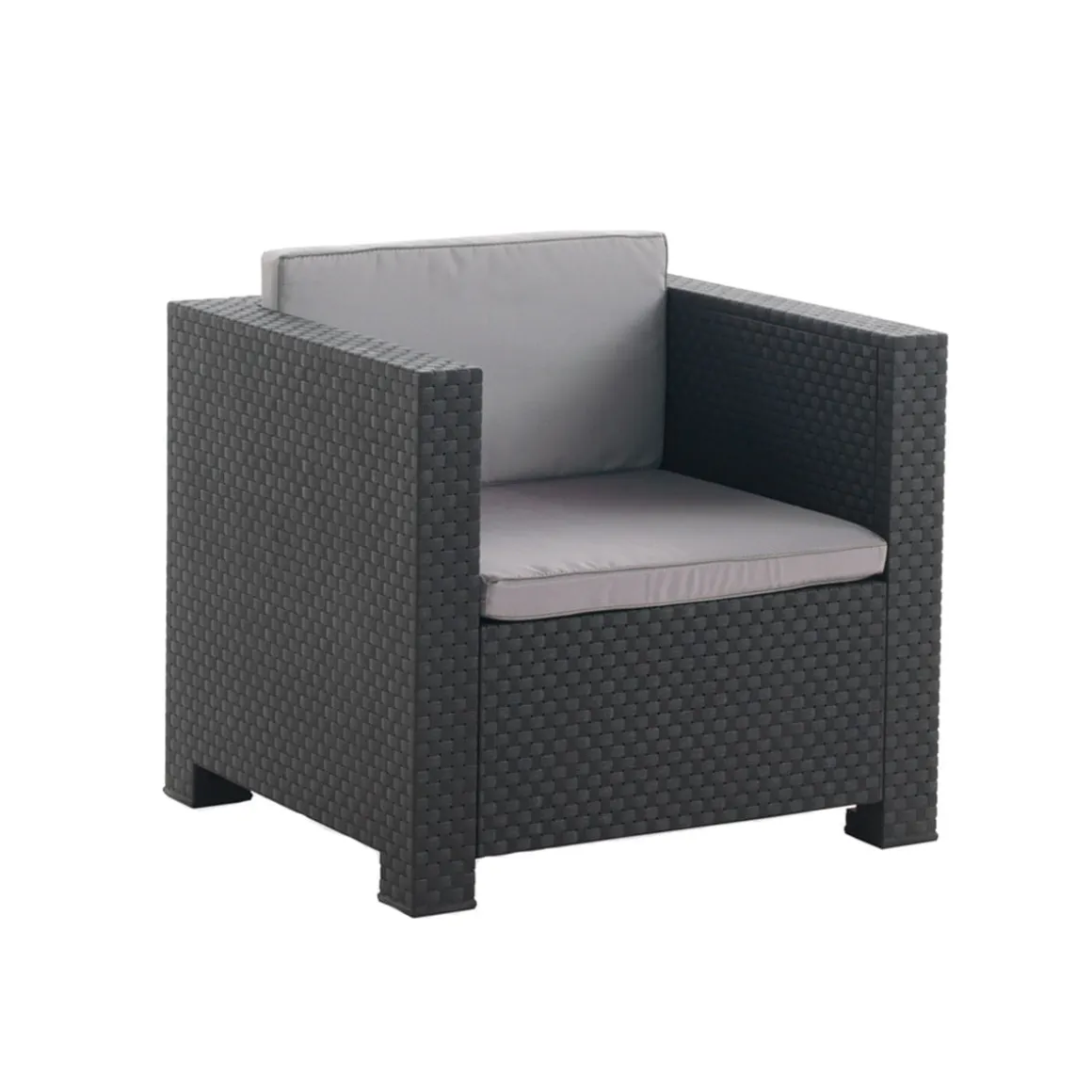 Conjunto de jardín Sira 2 sillones + 2 puffs + 1 mesa grafito