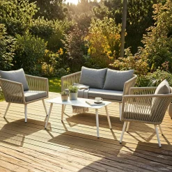 Conjunto de jardín Tirreno sofá + 2 sillas + mesa gris