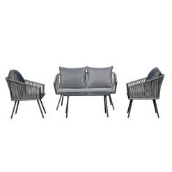 Conjunto de jardín Torino sofá doble + 2 sillas + mesa + cojines gris