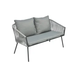 Conjunto de jardín Torino sofá doble + 2 sillas + mesa + cojines gris