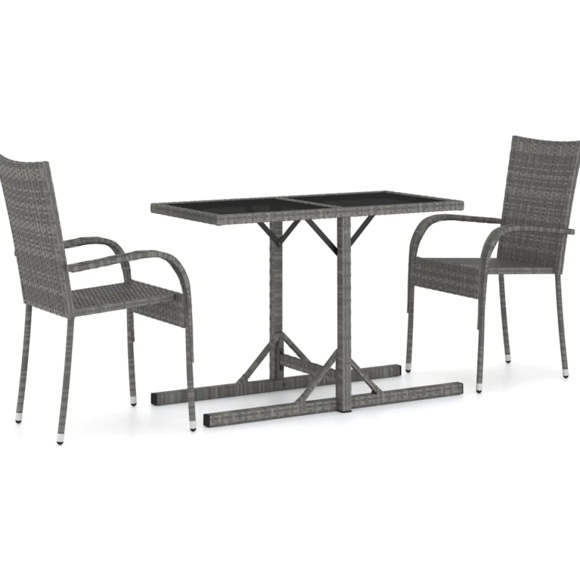 Conjunto de jardín VidaXL 2 sillas+1 mesa tapa vidrio