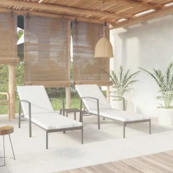 Conjunto de jardín VidaXL 2 tumbonas+1 mesita ratán