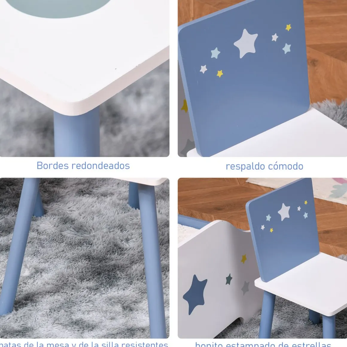 Conjunto de mesa y 2 sillas infantiles Blue Sky Homcom blanco/azul