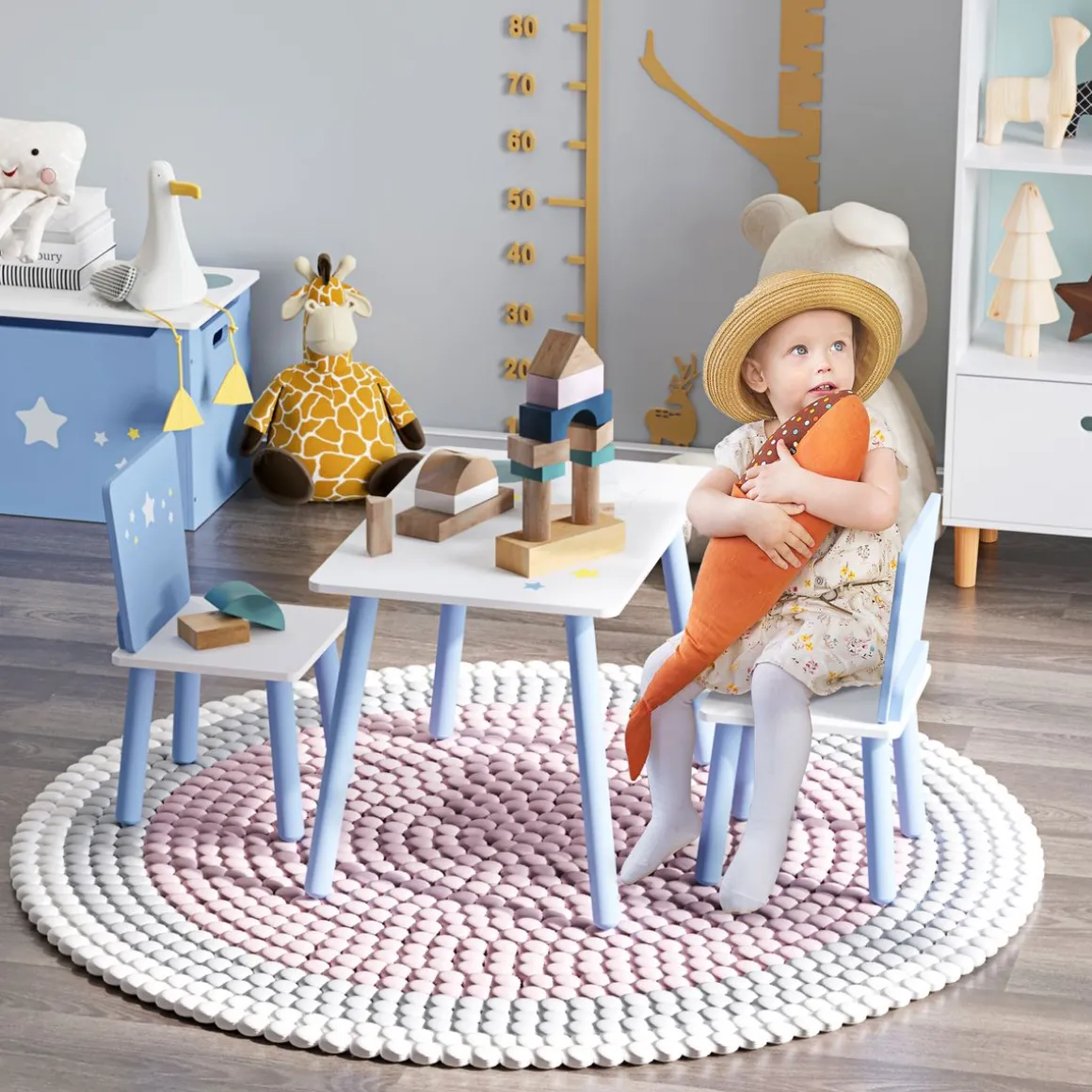 Conjunto de mesa y 2 sillas infantiles Blue Sky Homcom blanco/azul