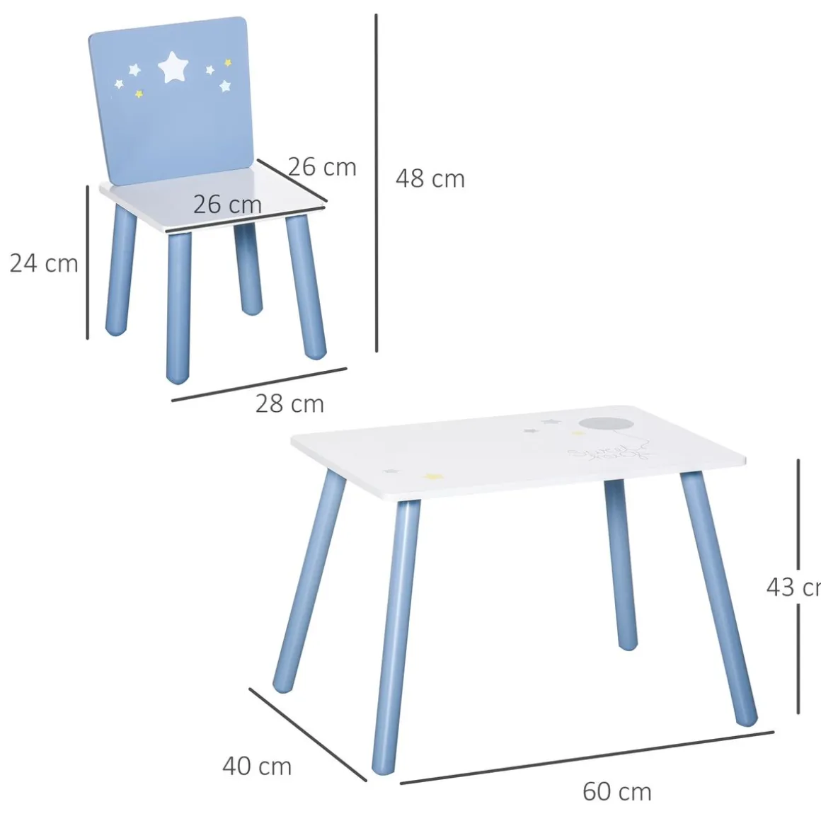 Conjunto de mesa y 2 sillas infantiles Blue Sky Homcom blanco/azul