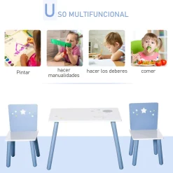 Conjunto de mesa y 2 sillas infantiles Blue Sky Homcom blanco/azul