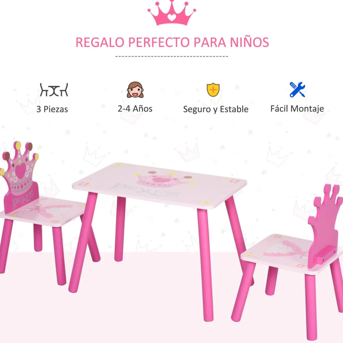 Conjunto de mesa y 2 sillas infantiles Kingdom Homcom rosa