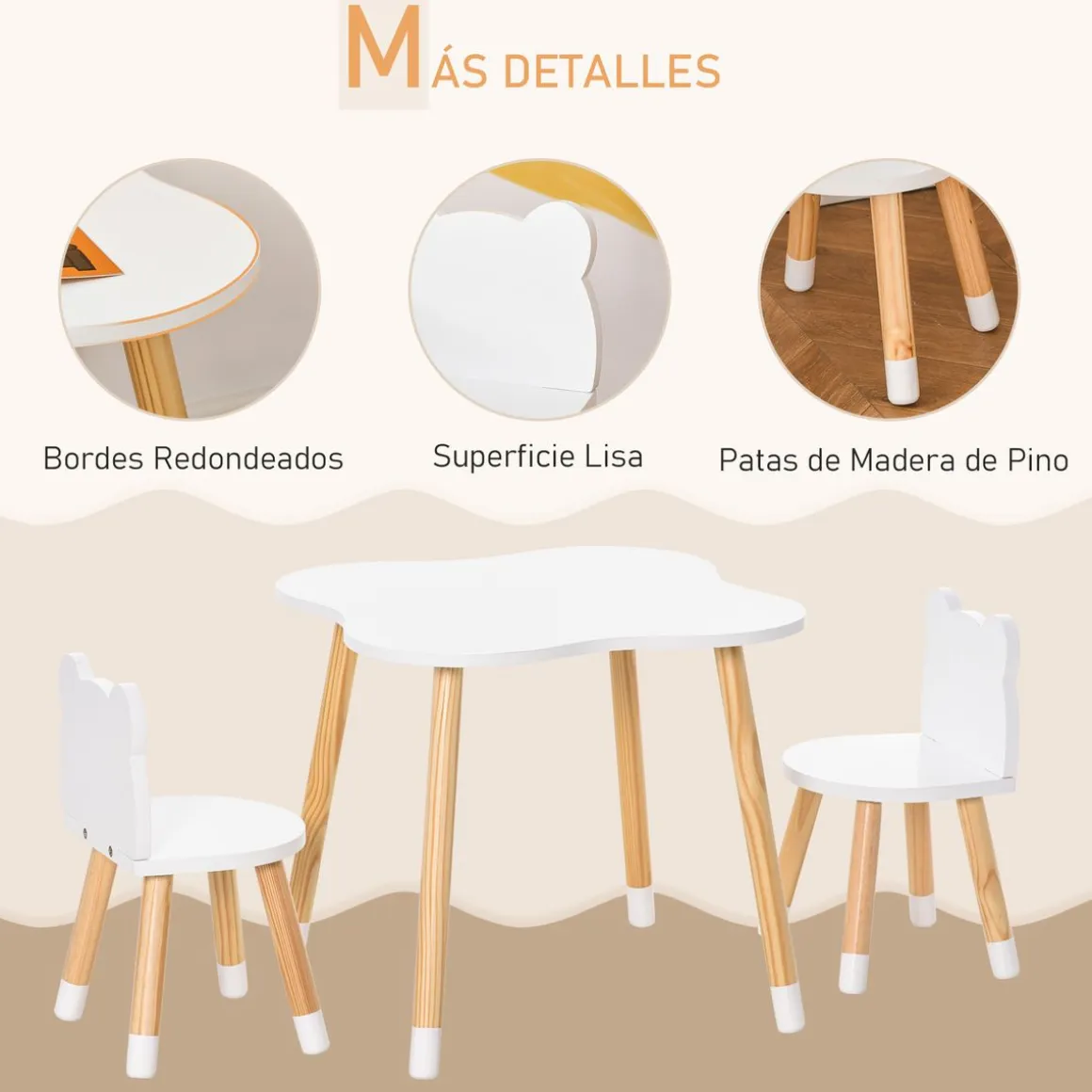 Conjunto de mesa y 2 sillas infantiles White Bear Homcom blanco/natural
