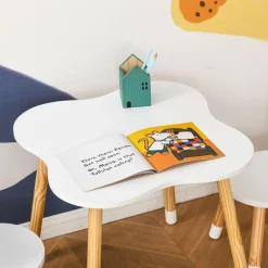 Conjunto de mesa y 2 sillas infantiles White Bear Homcom blanco/natural