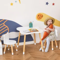 Conjunto de mesa y 2 sillas infantiles White Bear Homcom blanco/natural