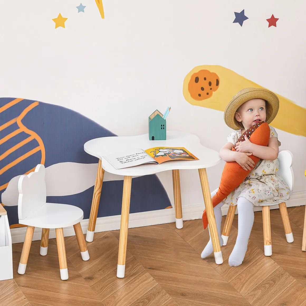 Conjunto de mesa y 2 sillas infantiles White Bear Homcom blanco/natural