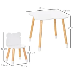 Conjunto de mesa y 2 sillas infantiles White Bear Homcom blanco/natural