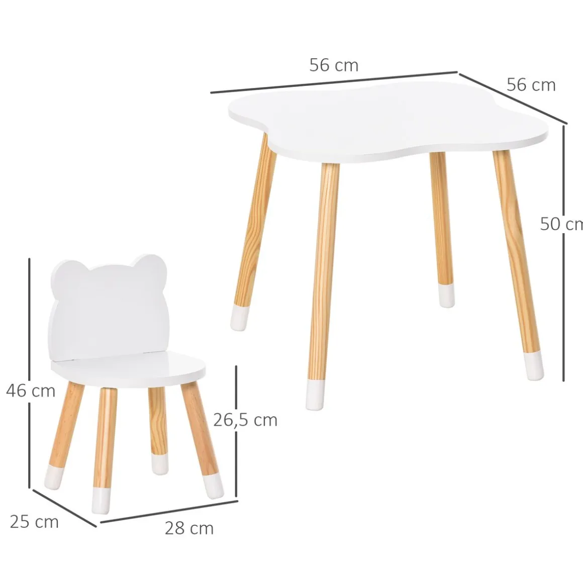 Conjunto de mesa y 2 sillas infantiles White Bear Homcom blanco/natural