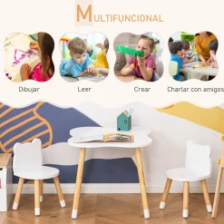 Conjunto de mesa y 2 sillas infantiles White Bear Homcom blanco/natural
