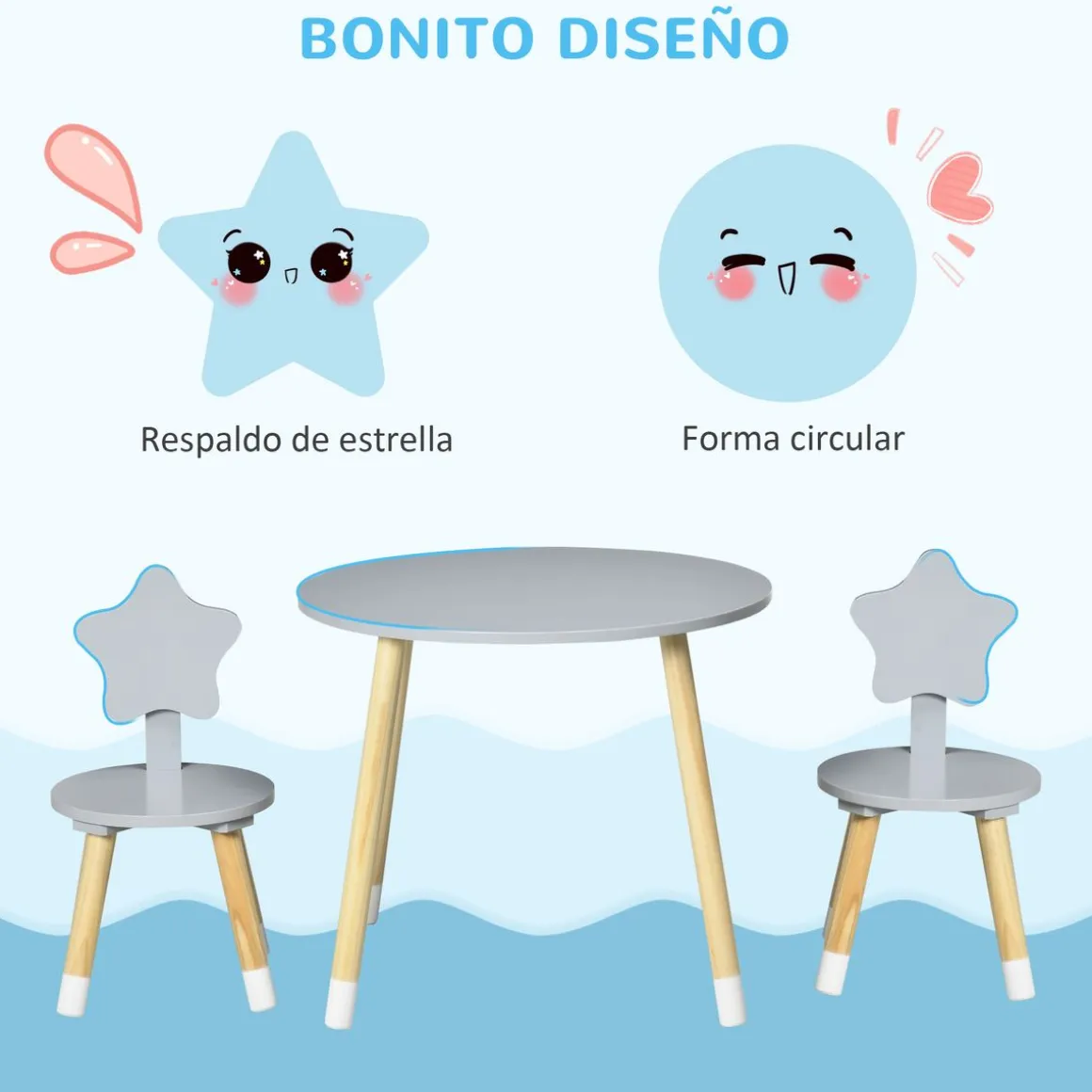 Conjunto de mesa y 2 sillas infantiles Star Homcom gris