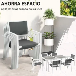 Conjunto de mesa y 6 sillas de jardín Santa Clara Outsunny gris/blanco