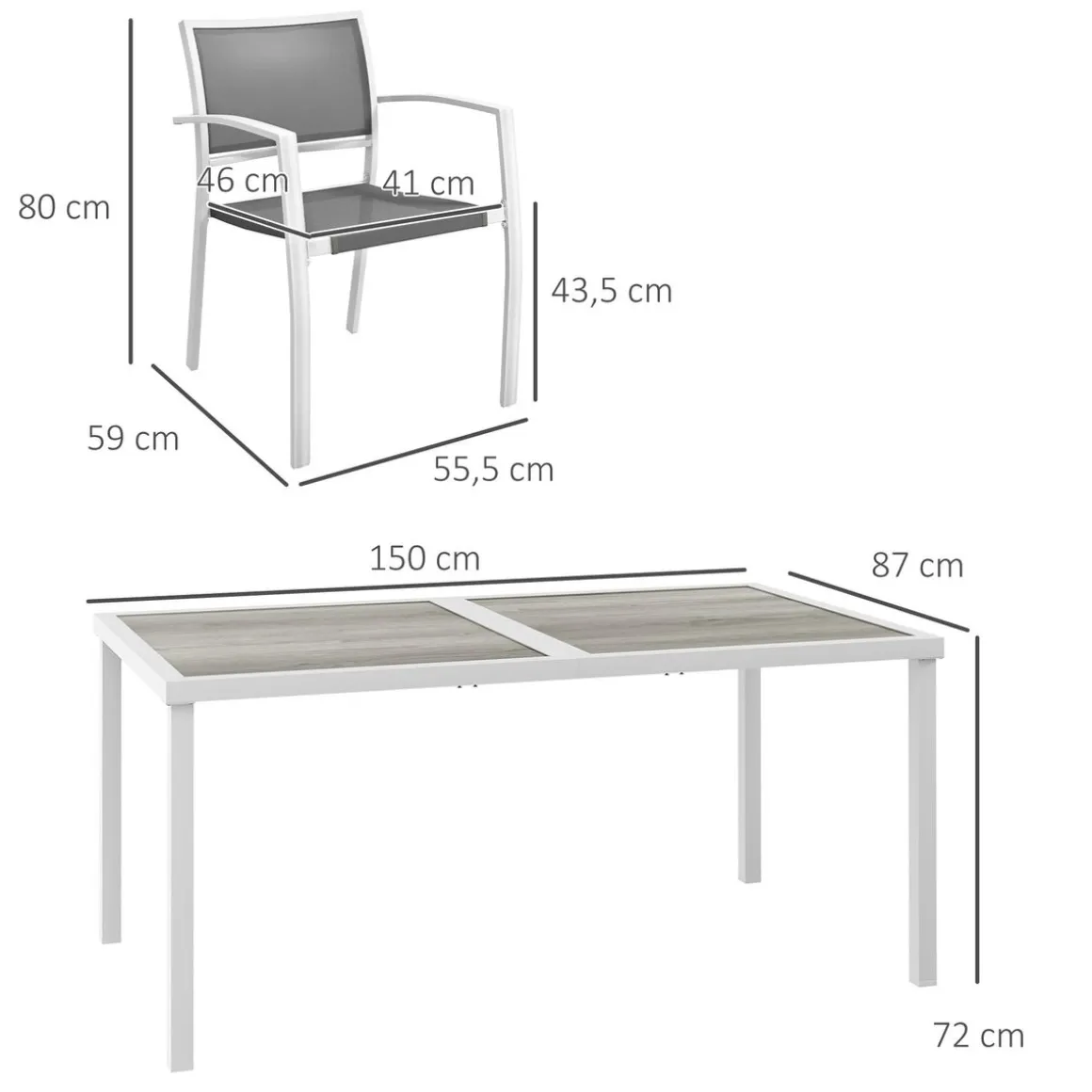 Conjunto de mesa y 6 sillas de jardín Santa Clara Outsunny gris/blanco