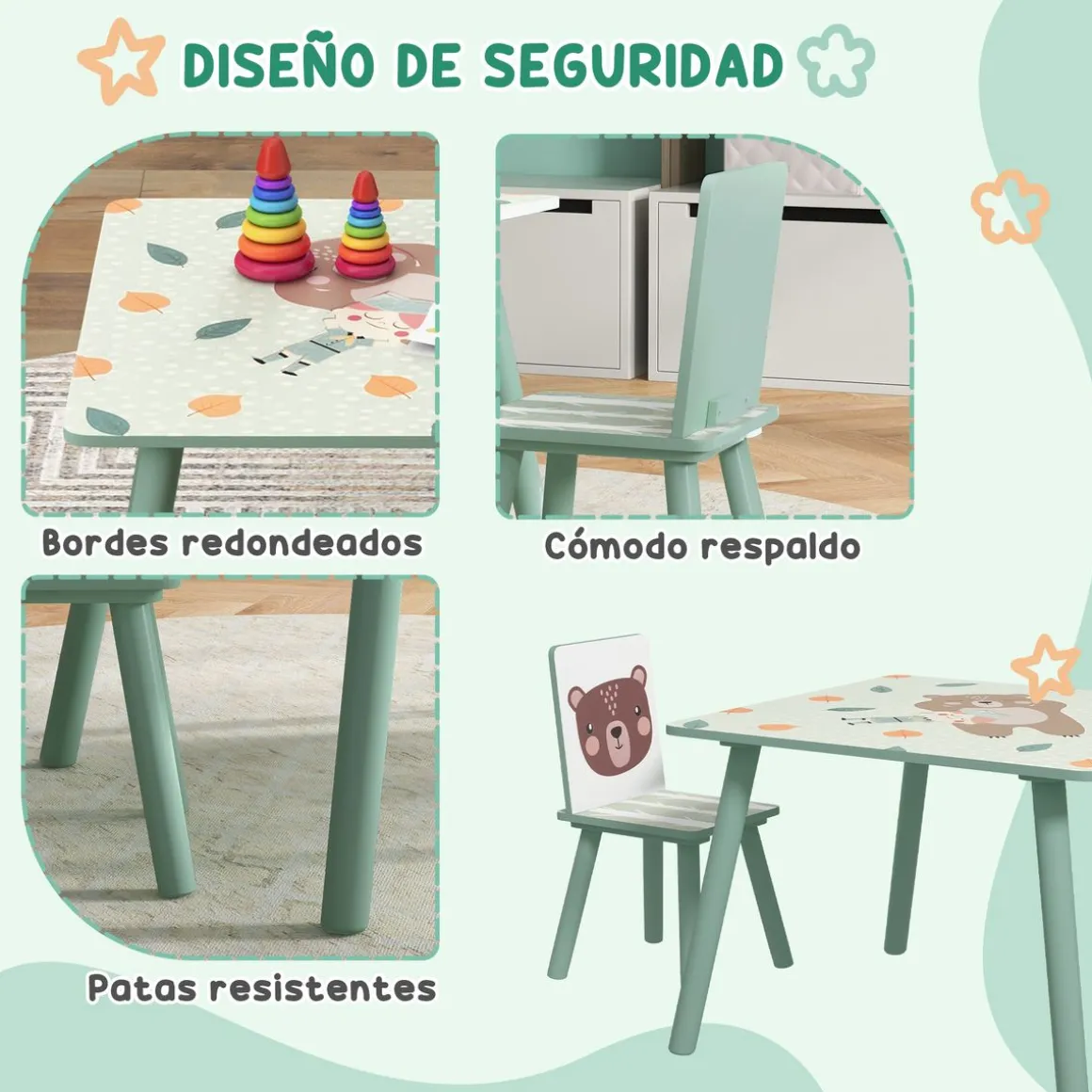Conjunto de mesa y 2 sillas infantiles River Zonekiz +3A