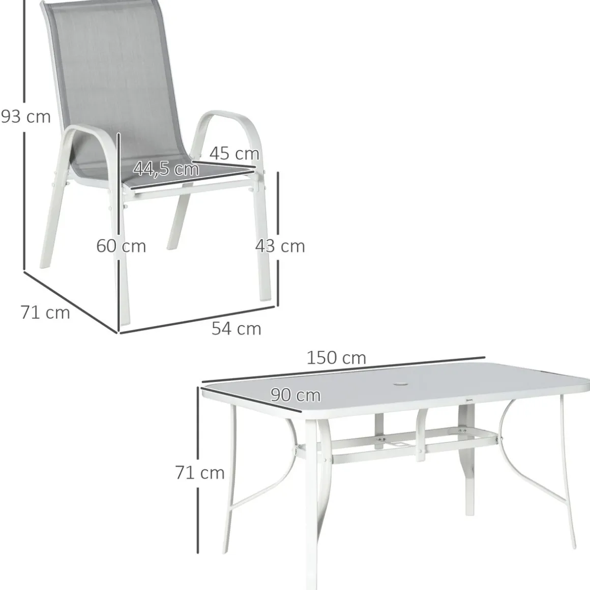 Conjunto de mesa y 6 sillas de jardín Camuy Outsunny gris