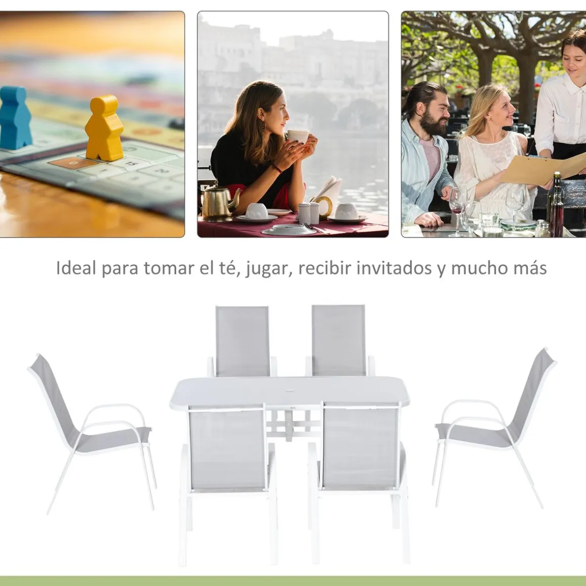 Conjunto de mesa y 6 sillas de jardín Camuy Outsunny gris